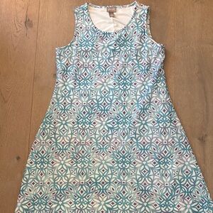 Chicos Teal and White Patterned Mini Dress